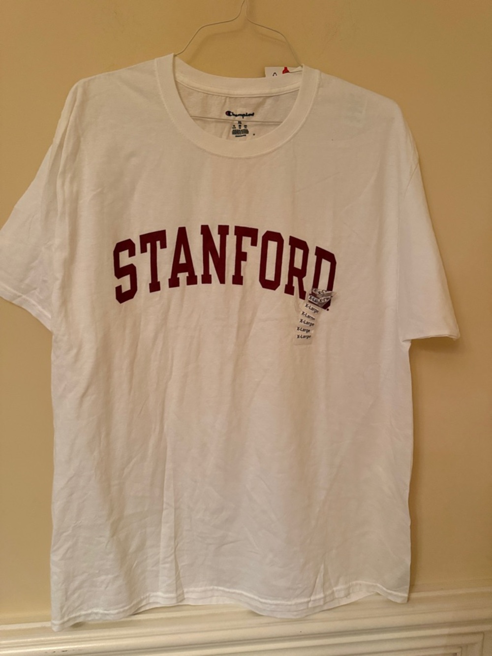 Champion White Stanford Arch Logo‎ Tee with Maroon Print Sz XL